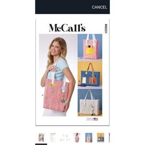 McCall's M8521OS Easy-to-Make Lightly Padded Lined Tote Bags Sewing Pattern NEW